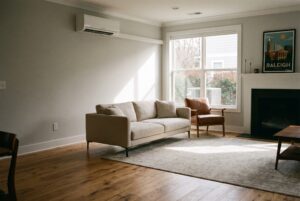 Ductless mini split system installation in a Raleigh, NC home, providing efficient heating and cooling.